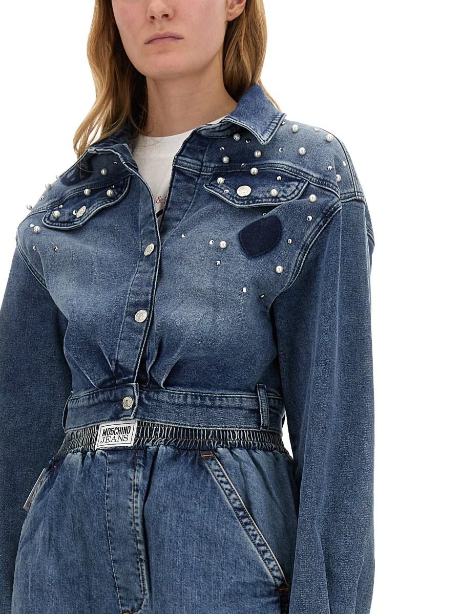 MOSCHINO JEANS CAMICIA IN DENIM DI COTONE CON LOGO Presa