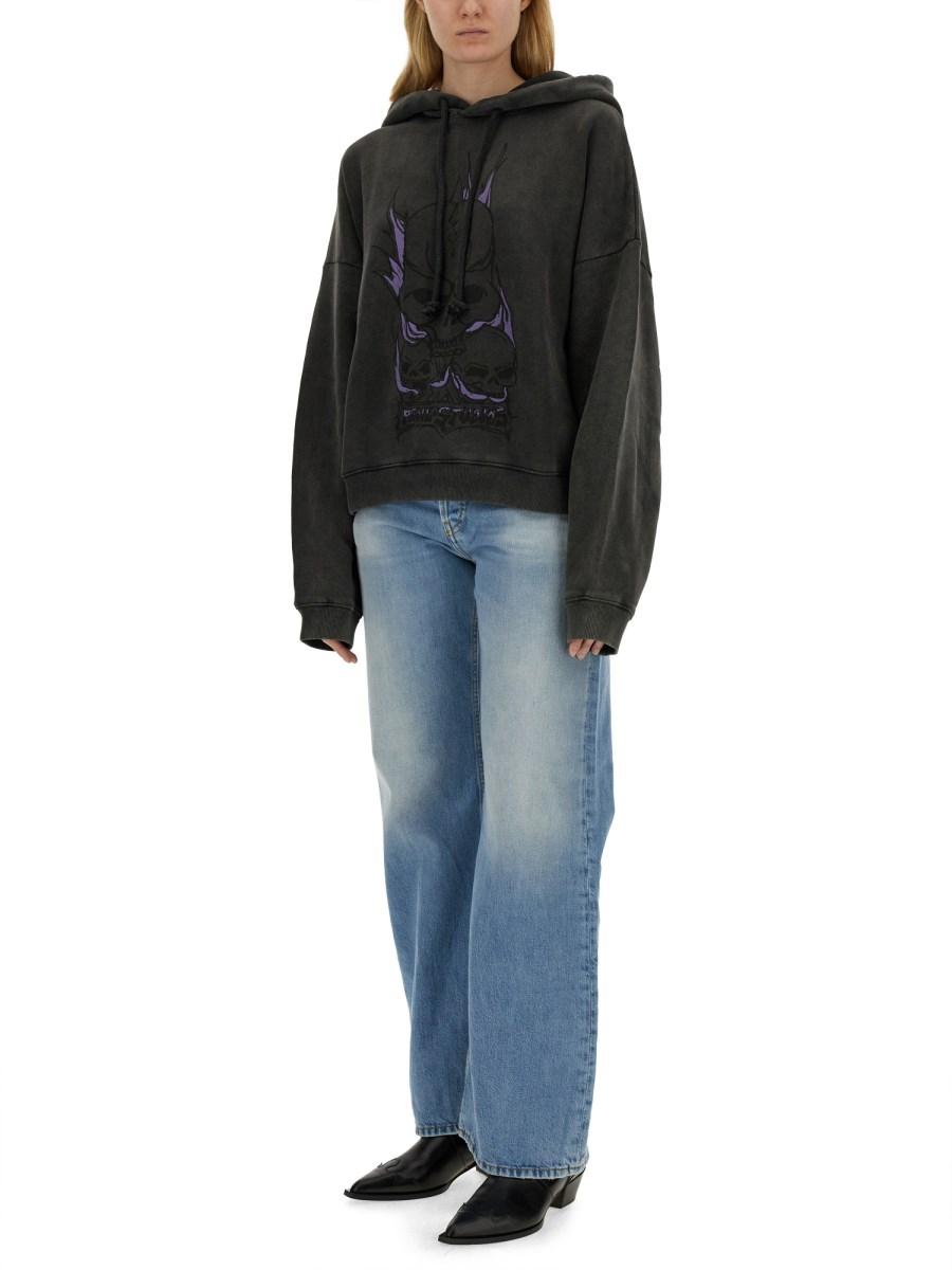 ACNE STUDIOS FELPA IN COTONE CON STAMPA SKULL Officina