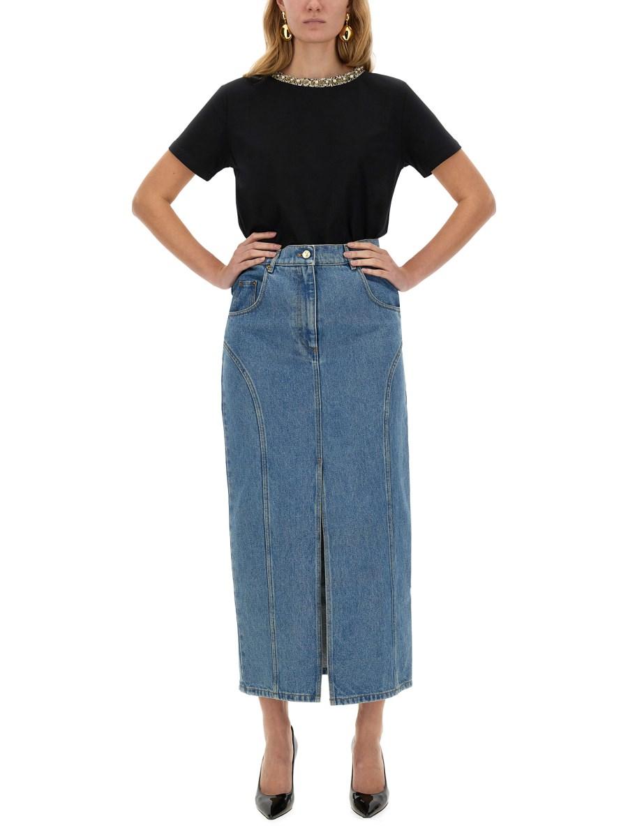 NINA RICCI GONNA LUNGA IN DENIM CON SPACCO In Linea