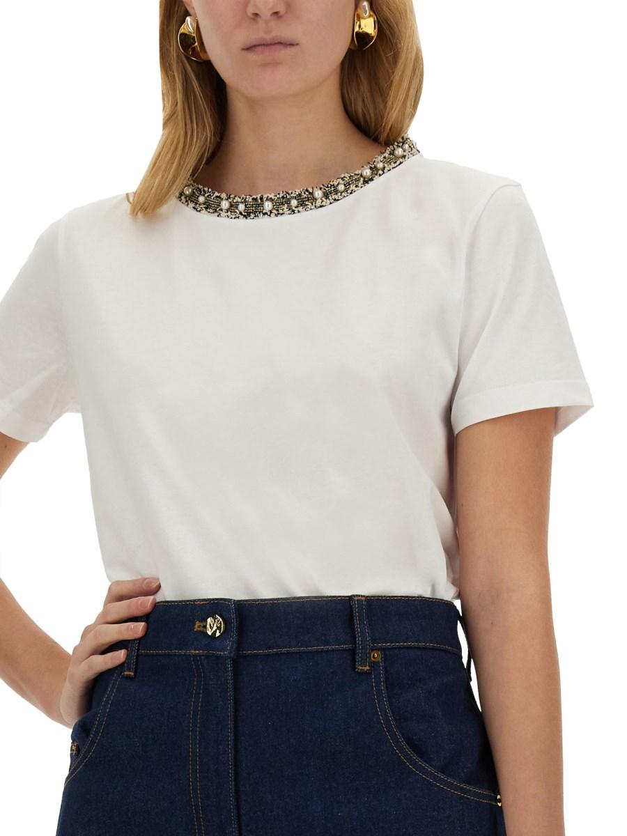 NINA RICCI T-SHIRT CON COLLO RICAMATO Nuovo