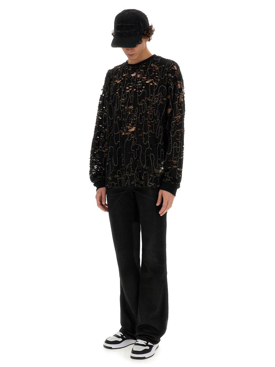 DIESEL MAGLIA "T-BOXT-LS-DEVOR" IN TULLE E JERSEY DESTROYED Negozio online di fabbrica
