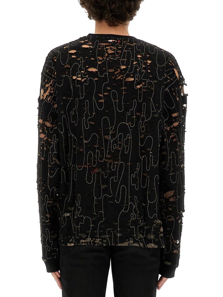 DIESEL MAGLIA "T-BOXT-LS-DEVOR" IN TULLE E JERSEY DESTROYED Negozio online di fabbrica