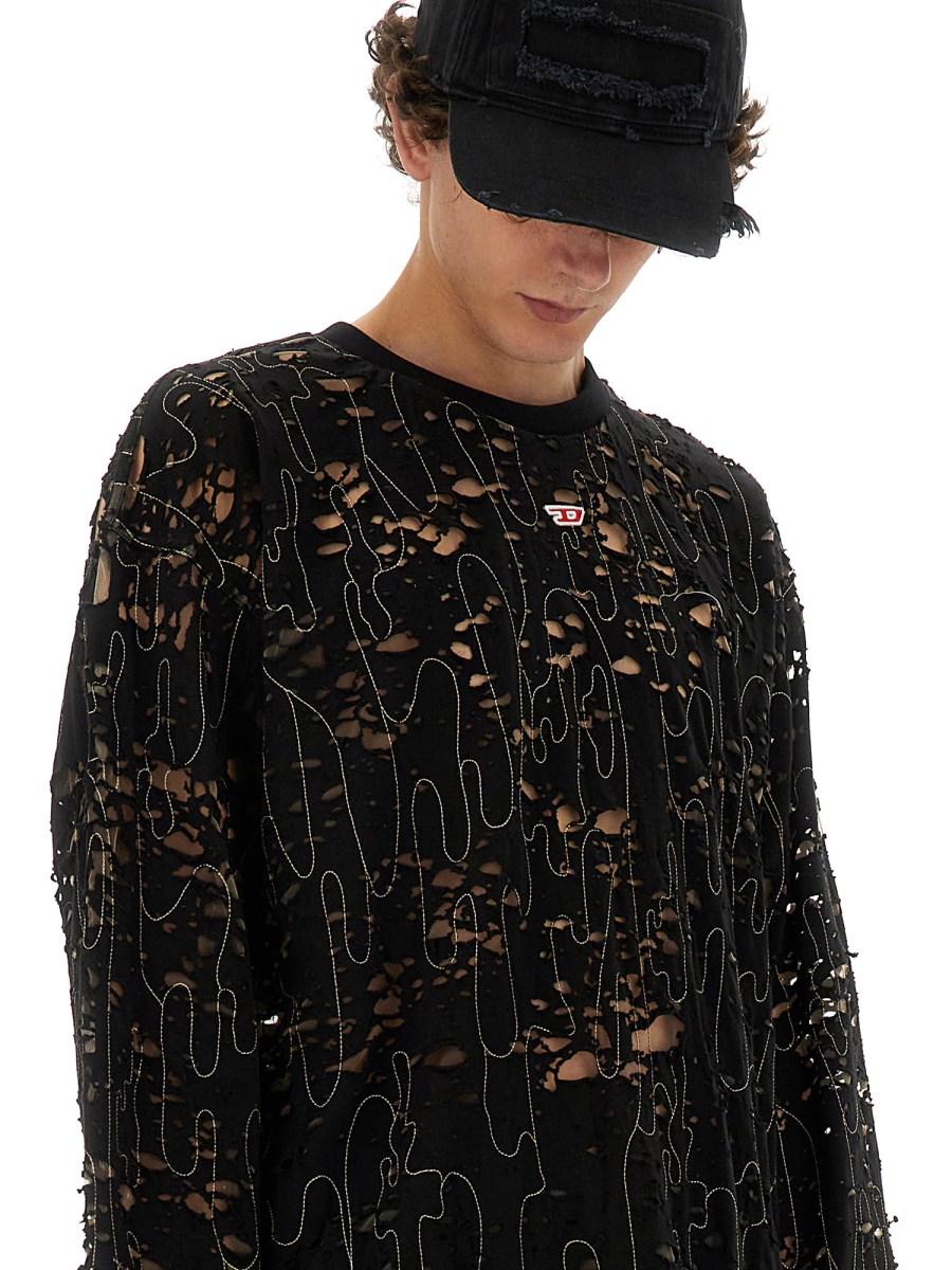 DIESEL MAGLIA "T-BOXT-LS-DEVOR" IN TULLE E JERSEY DESTROYED Negozio online di fabbrica