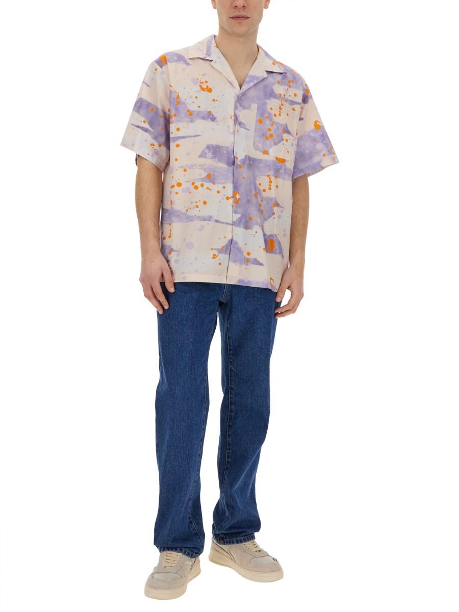 MSGM CAMICIA BOWLING IN POPELINE CON STAMPA "DRIPPING CAMO" Offerta Giorno del Papà