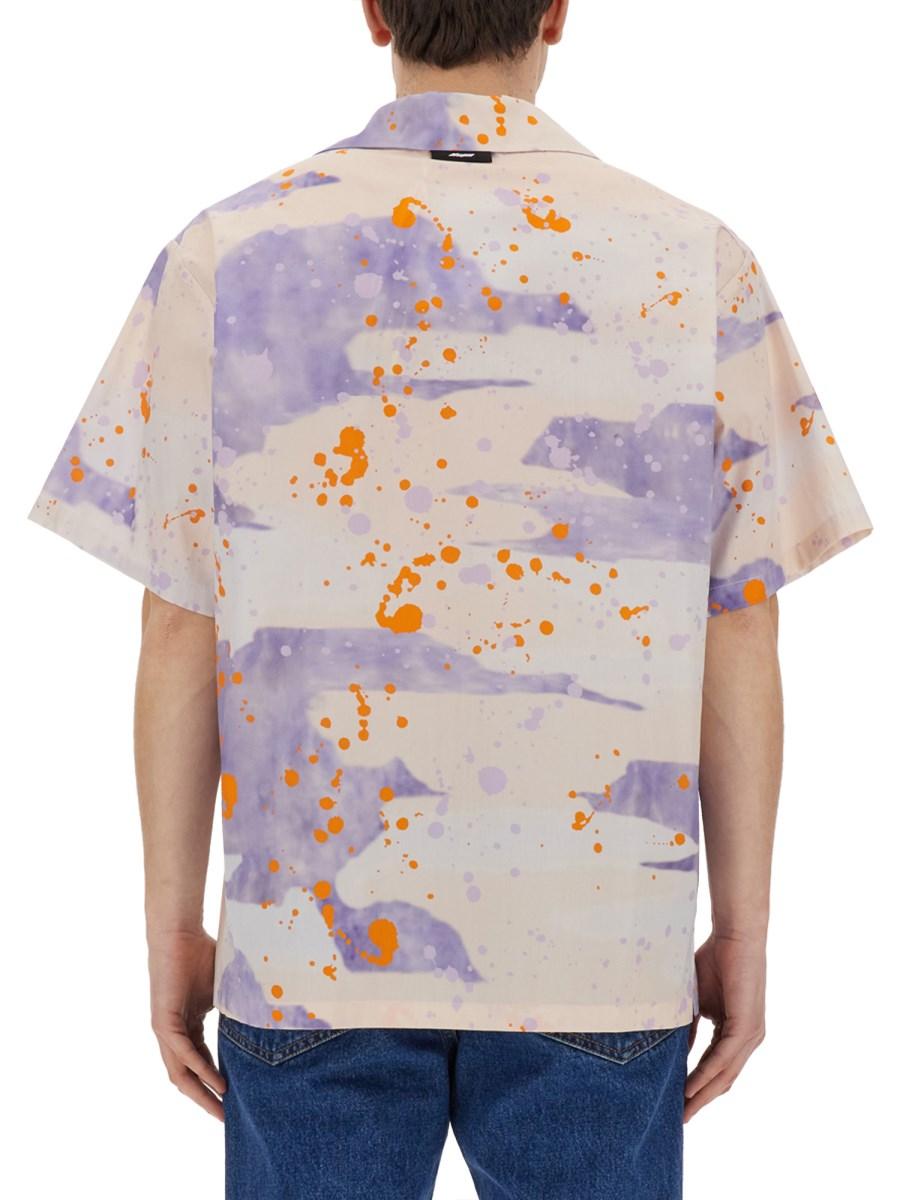 MSGM CAMICIA BOWLING IN POPELINE CON STAMPA "DRIPPING CAMO" Offerta Giorno del Papà