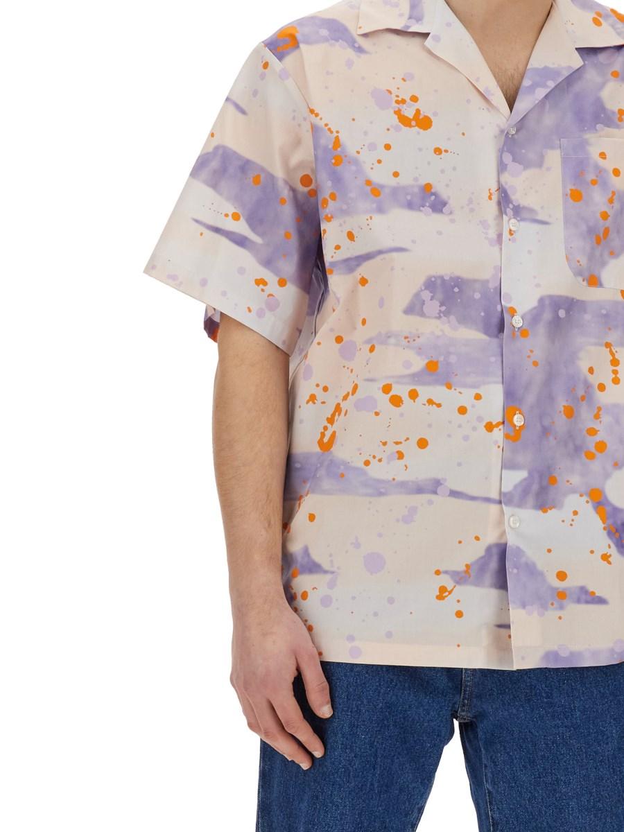 MSGM CAMICIA BOWLING IN POPELINE CON STAMPA "DRIPPING CAMO" Offerta Giorno del Papà