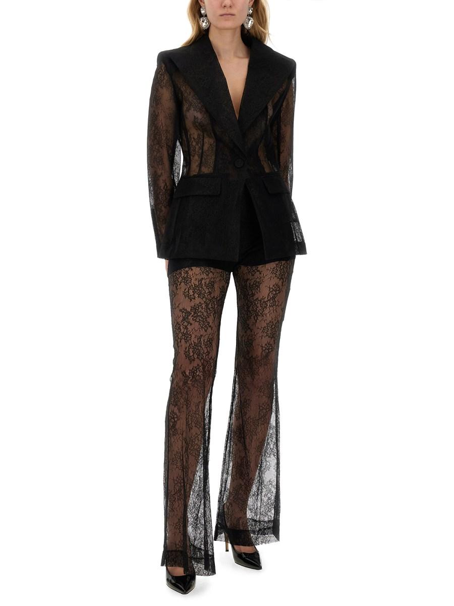 NINA RICCI PANTALONE SVASATO IN PIZZO CHANTILLY Nuovo