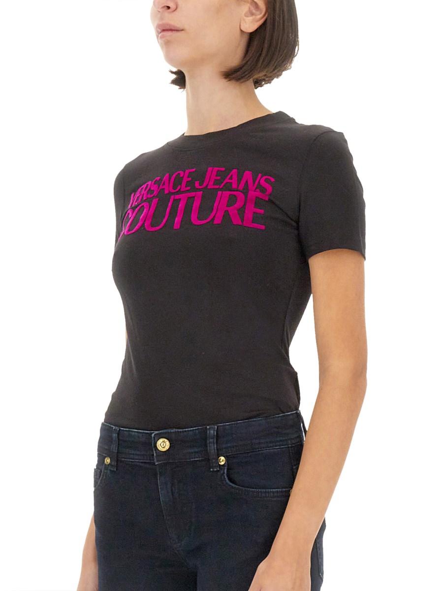 VERSACE JEANS COUTURE T-SHIRT IN JERSEY DI COTONE CON LOGO Vendita Calda