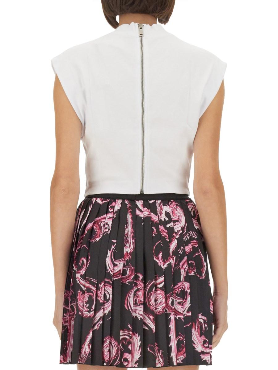 VERSACE JEANS COUTURE TOP IN JERSEY DI COTONE CON LOGO Vendita Economica