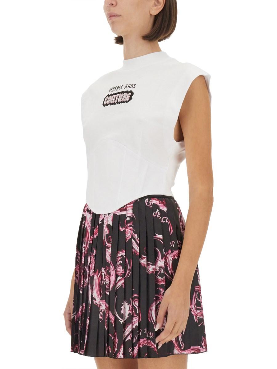 VERSACE JEANS COUTURE TOP IN JERSEY DI COTONE CON LOGO Vendita Economica