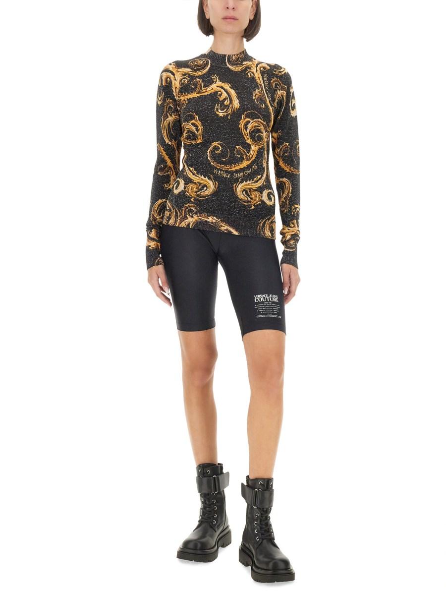 VERSACE JEANS COUTURE T-SHIRT IN MAGLIA LUREX CHROMO Saldi Di Fabbrica