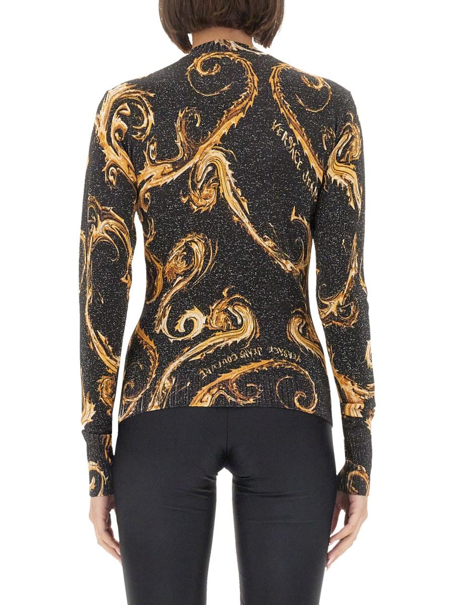 VERSACE JEANS COUTURE T-SHIRT IN MAGLIA LUREX CHROMO Saldi Di Fabbrica