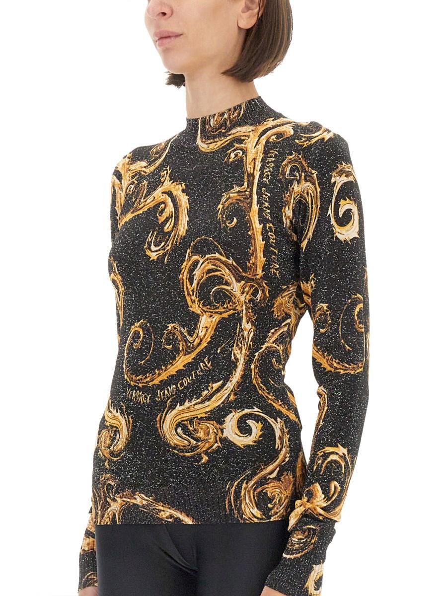 VERSACE JEANS COUTURE T-SHIRT IN MAGLIA LUREX CHROMO Saldi Di Fabbrica