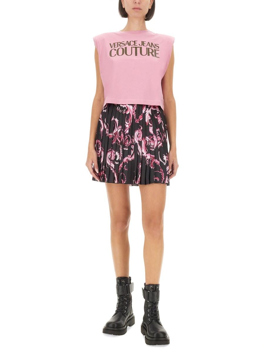 VERSACE JEANS COUTURE TOP IN JERSEY DI COTONE CON LOGO ACQUISTA ORA
