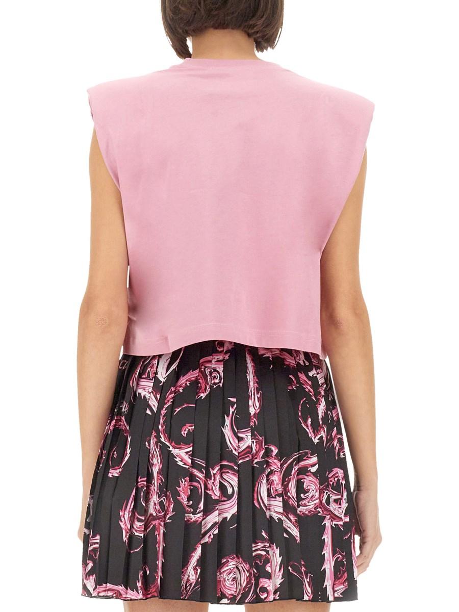 VERSACE JEANS COUTURE TOP IN JERSEY DI COTONE CON LOGO ACQUISTA ORA