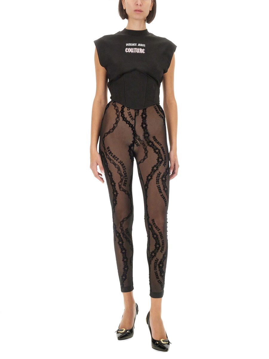 VERSACE JEANS COUTURE TOP IN JERSEY DI COTONE CON LOGO Ultimi due giorni