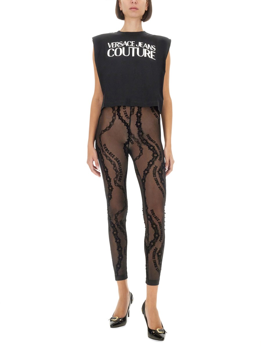 VERSACE JEANS COUTURE TOP IN JERSEY DI COTONE CON LOGO Promozione temporanea