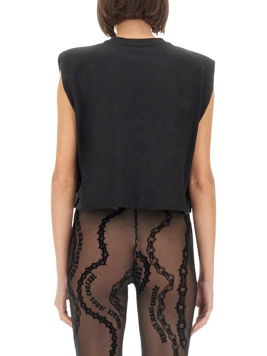 VERSACE JEANS COUTURE TOP IN JERSEY DI COTONE CON LOGO Promozione temporanea