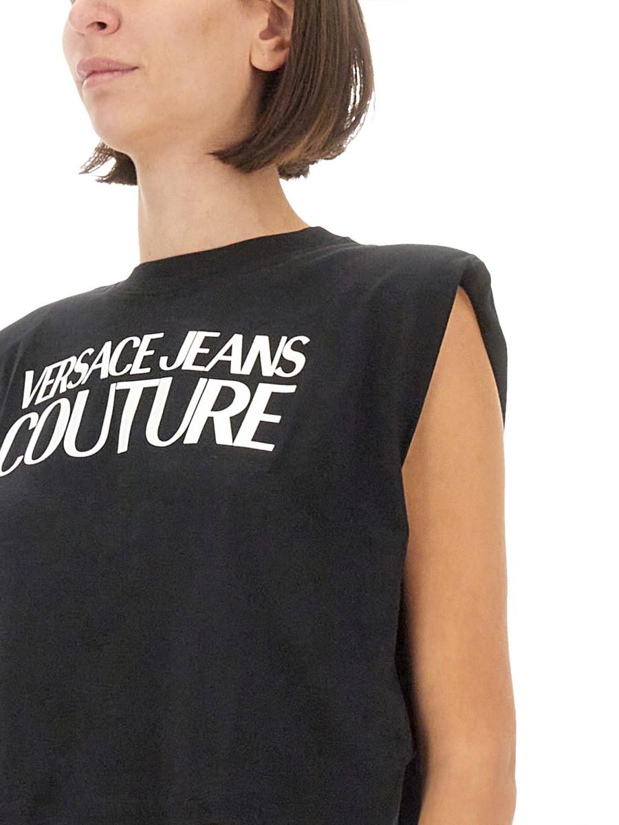 VERSACE JEANS COUTURE TOP IN JERSEY DI COTONE CON LOGO Promozione temporanea