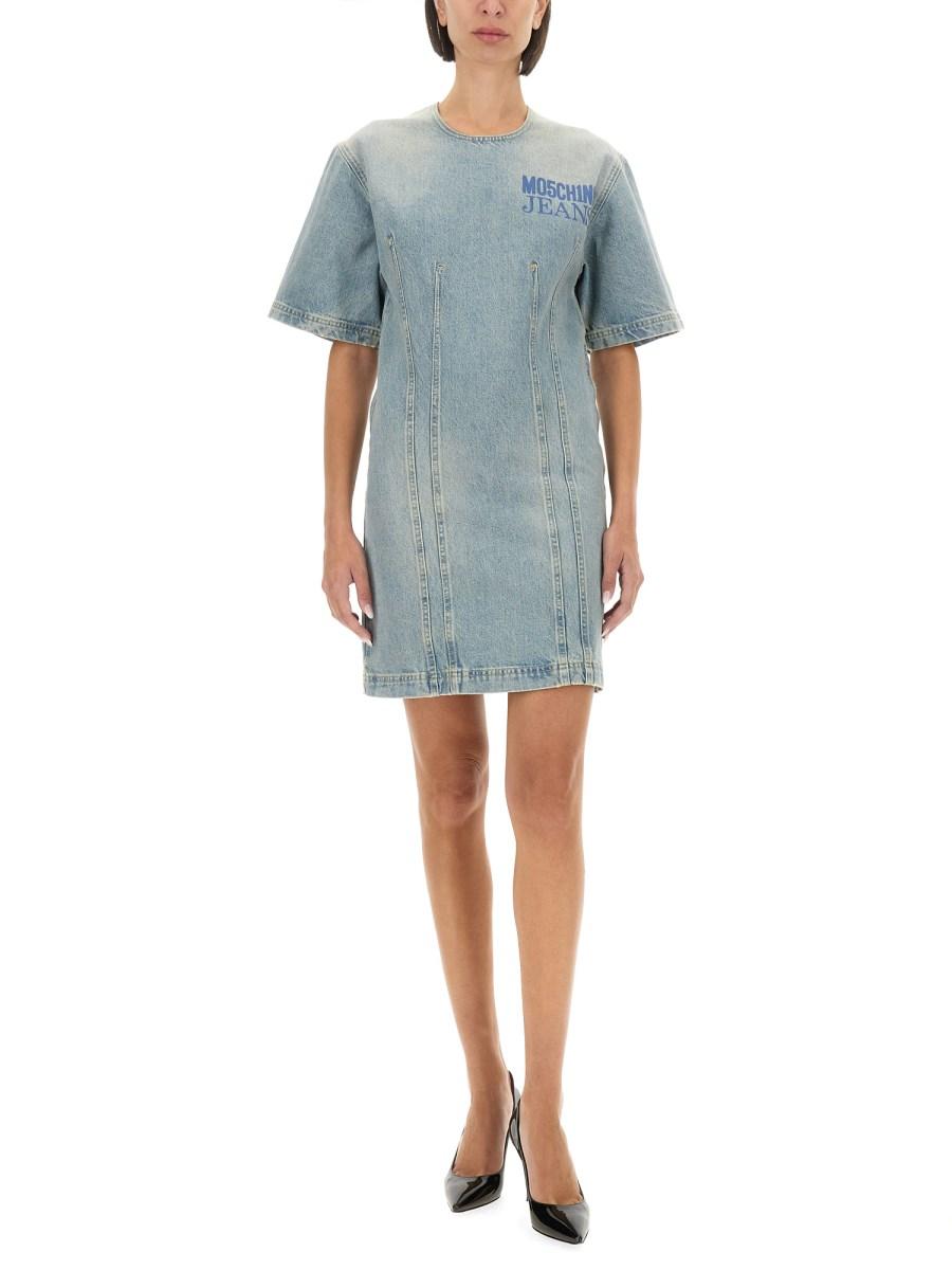 MOSCHINO JEANS ABITO MINI IN DENIM SMART CODES Enormi sconti