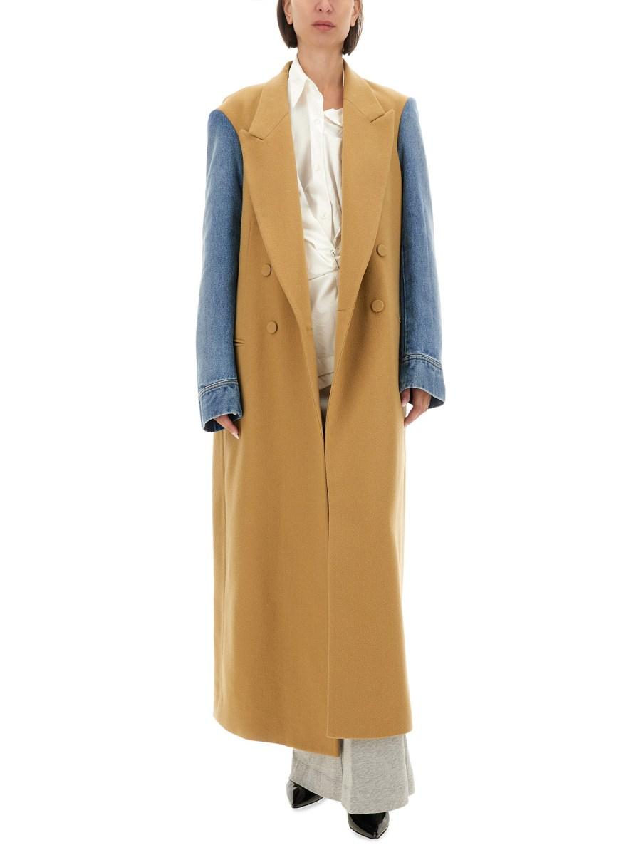 DRIES VAN NOTEN CAPPOTTO CON MANICHE DENIM IN GABARDINE DI LANA SPAZZOLATA Soddisfazione Garantita