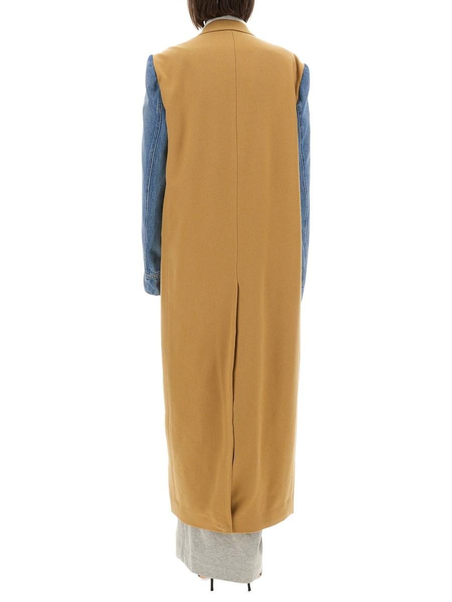 DRIES VAN NOTEN CAPPOTTO CON MANICHE DENIM IN GABARDINE DI LANA SPAZZOLATA Soddisfazione Garantita