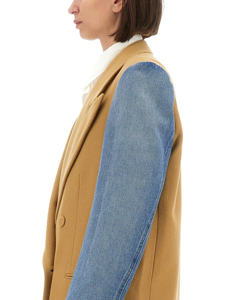 DRIES VAN NOTEN CAPPOTTO CON MANICHE DENIM IN GABARDINE DI LANA SPAZZOLATA Soddisfazione Garantita